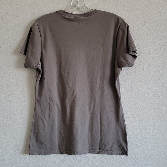 MUSIC Graphic Tee 90's R & B Y2K T-Shirt Spell Out Scoop Neck Size Medium Gray - Picture 3 of 6